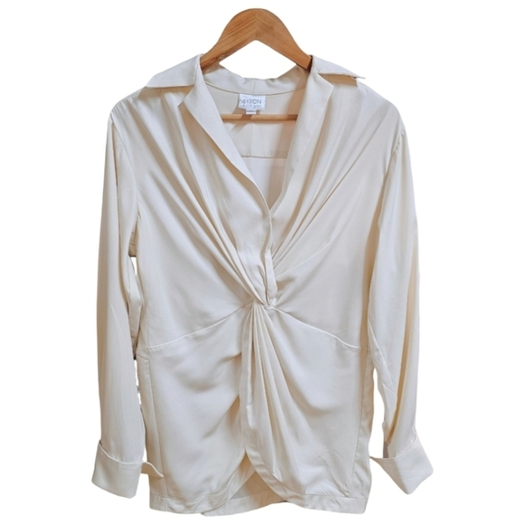Byron Byron Lars Cream Twist Front Long Sleeve Satin Blouse Size 8 Classic - Picture 1 of 9
